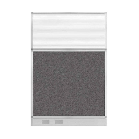 Versare Hush Panel Cubicle Partition 4' x 6' Charcoal Gray Fabric Clear Fluted Window w/ Cable Channel 1855607-1